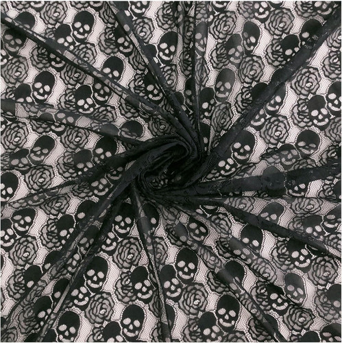 Black skull lace - black, fabric